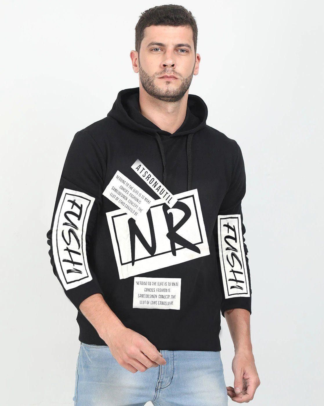 Cotton Blend Printed Full Sleeves Men's Hooded Neck T-Shirt