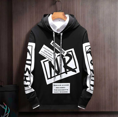 Cotton Blend Printed Full Sleeves Men's Hooded Neck T-Shirt